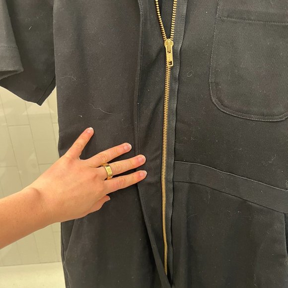 Custom Tailored Black Denim Embroidered "Seeing Eye" Jumpsuit - Picture 2 of 3